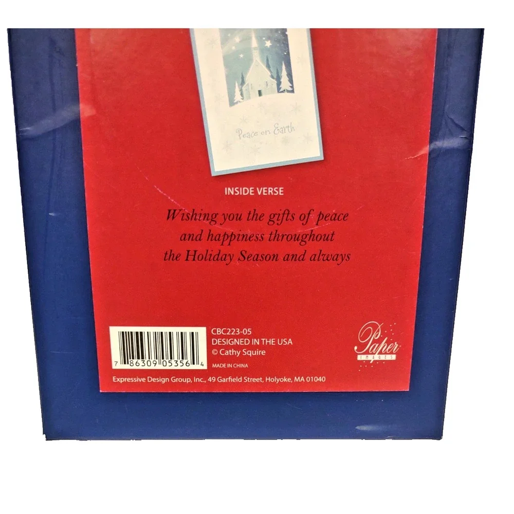 16 Christmas Holiday Greeting Cards & Envelopes Peace On Earth Blue Paper Images